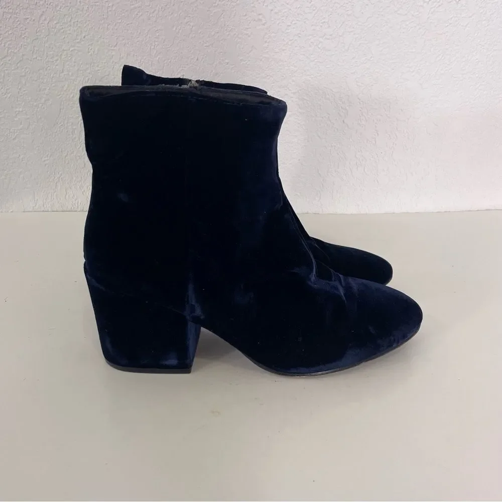 ASH Navy Blue Velvet Block Heel Booties - Picture 2 of 7